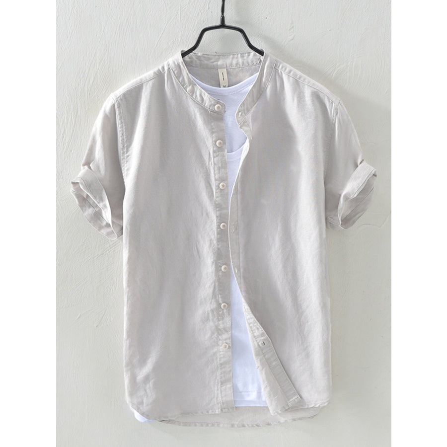 Men’s Full Size Button Up Short Sleeve Shirt Plus Size Gray / S Apparel and Accessories