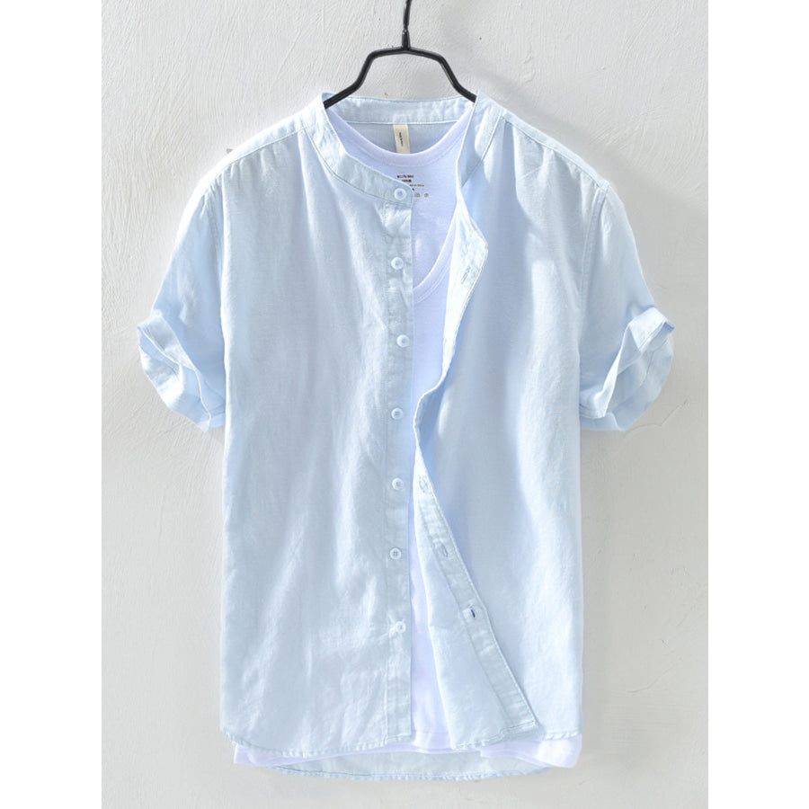 Men’s Full Size Button Up Short Sleeve Shirt Plus Size Light Blue / S Apparel and Accessories