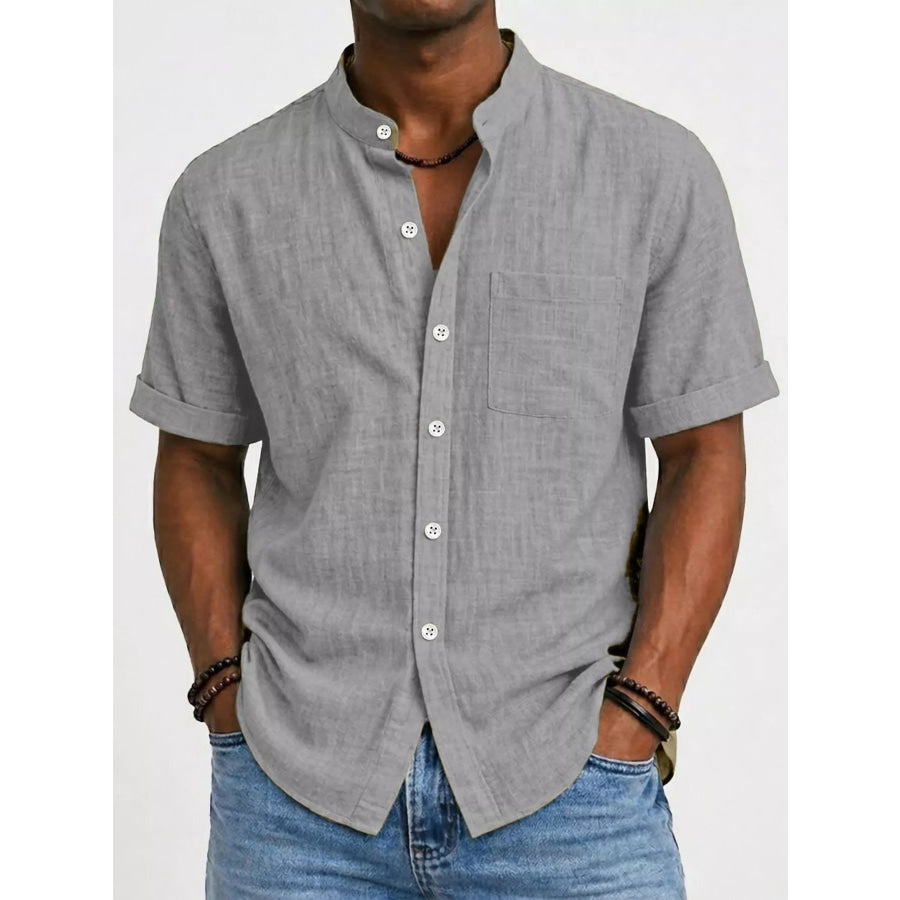 Men’s Full Size Button Up Short Sleeve Shirt Plus Size Light Gray / S Apparel and Accessories