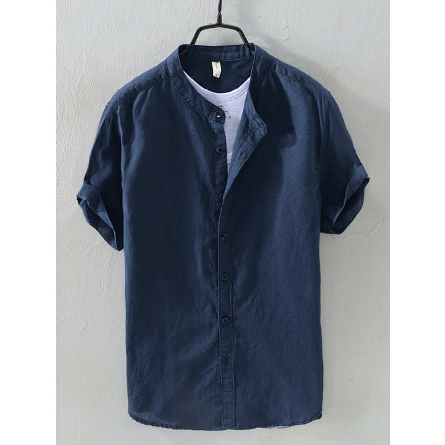 Men’s Full Size Button Up Short Sleeve Shirt Plus Size Navy Blue / S Apparel and Accessories