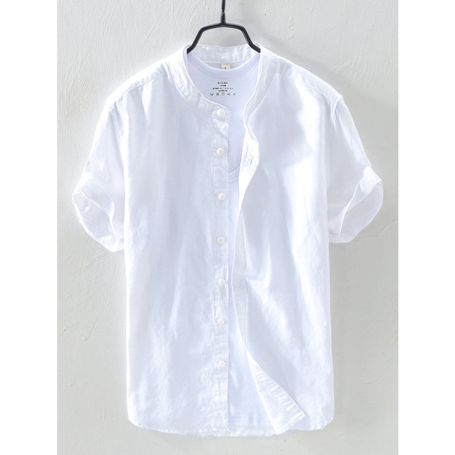 Men’s Full Size Button Up Short Sleeve Shirt Plus Size White / S Apparel and Accessories