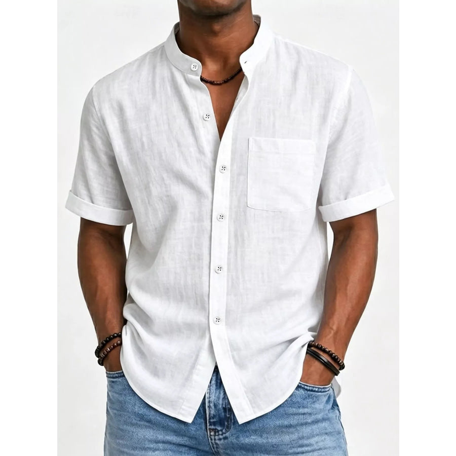 Men’s Full Size Button Up Short Sleeve Shirt Plus Size White / S Apparel and Accessories