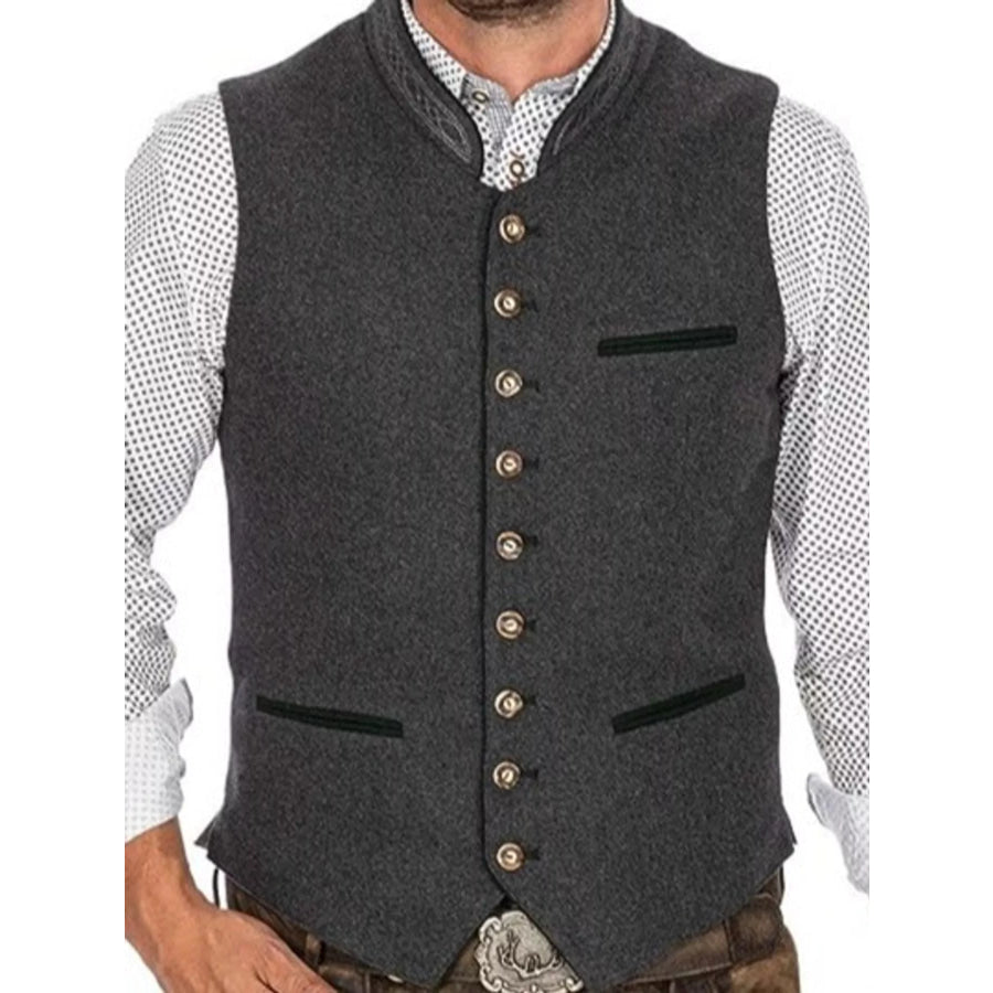 Men’s Full Size Button Up Vest Plus Gray / XS Apparel and Accessories