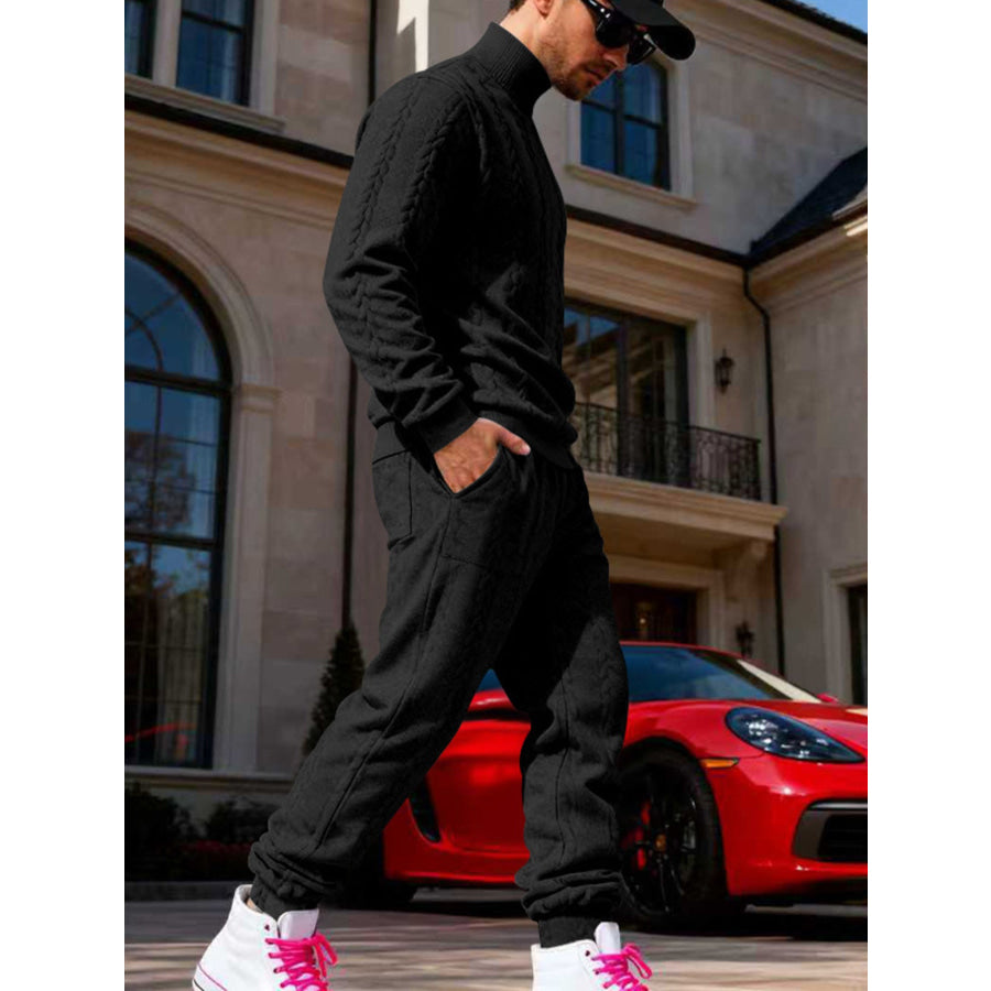 Men’s Full Size Cable Knit Mock Neck Sweater and Joggers Set Plus Apparel Accessories