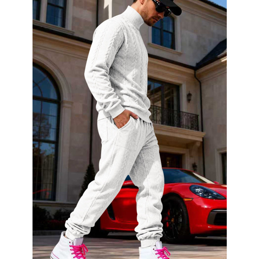Men’s Full Size Cable Knit Mock Neck Sweater and Joggers Set Plus Apparel Accessories