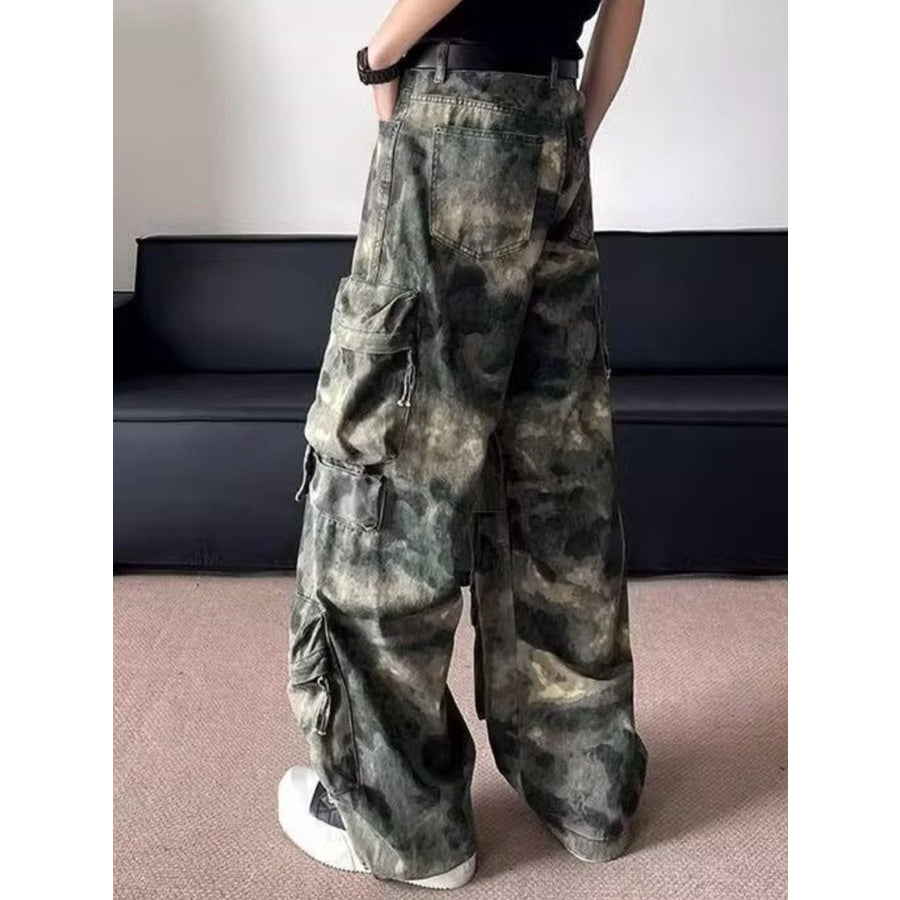 Men’s Full Size Camo Print Multi-Pocket Cargo Pants Plus Size Apparel and Accessories