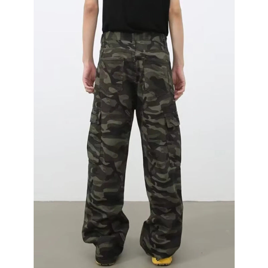 Men’s Full Size Camo Print Wide Leg Cargo Jeans Plus Size Apparel and Accessories