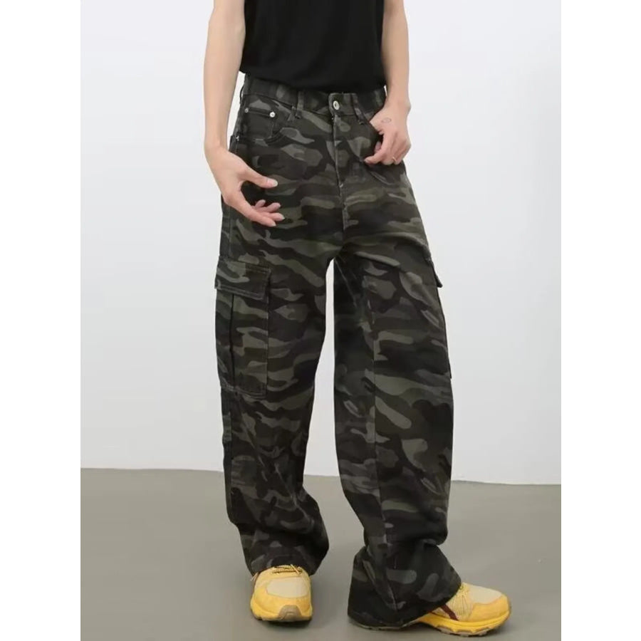 Men’s Full Size Camo Print Wide Leg Cargo Jeans Plus Size Apparel and Accessories