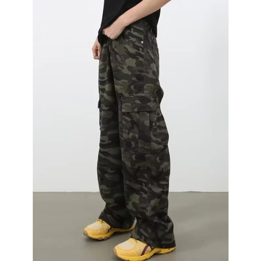 Men’s Full Size Camo Print Wide Leg Cargo Jeans Plus Size Apparel and Accessories