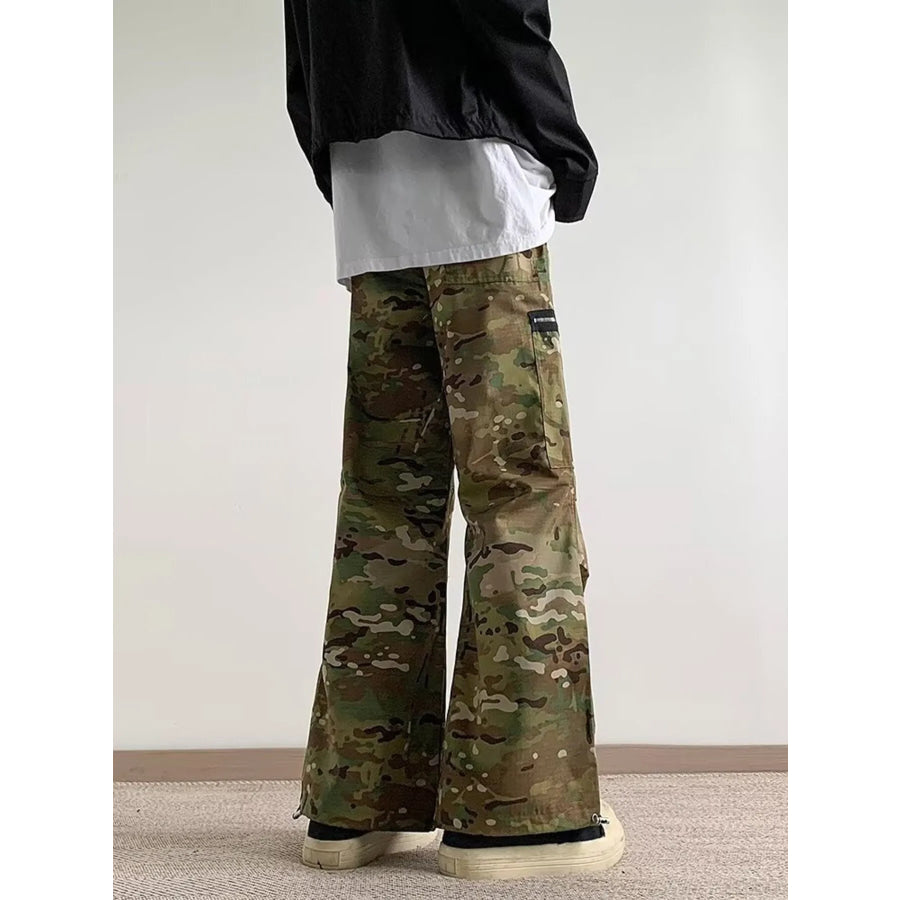 Men’s Full Size Camo Wide Leg Cargo Pants with Zipper Pockets Plus Size Apparel and Accessories