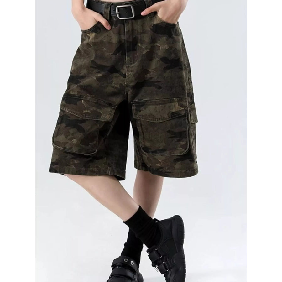 Men’s Full Size Camouflage Cargo Shorts Plus Size Green Camouflage / S Apparel and Accessories