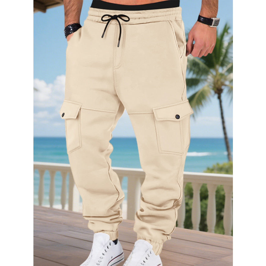Men’s Full Size Cargo Joggers with Multi-Pockets Plus Apricot / S Apparel and Accessories