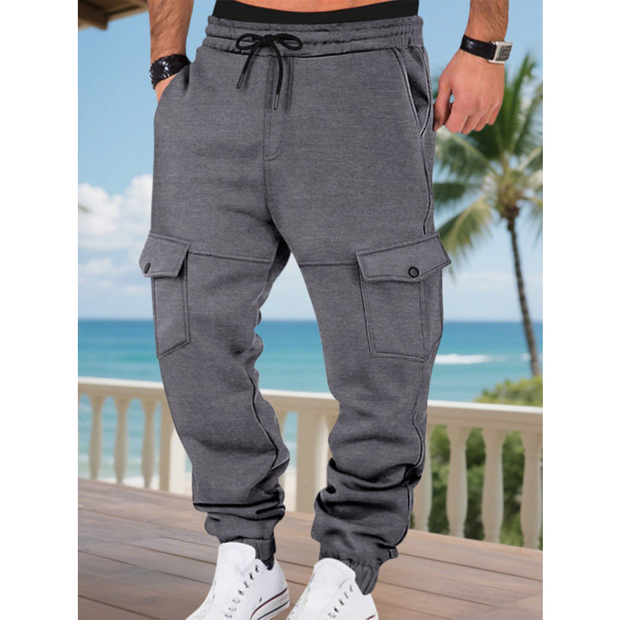Men’s Full Size Cargo Joggers with Multi-Pockets Plus Dark Gray / S Apparel and Accessories