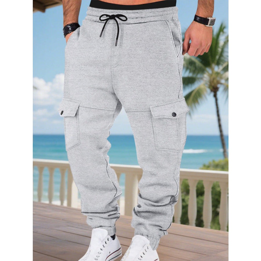 Men’s Full Size Cargo Joggers with Multi-Pockets Plus Light Gray / S Apparel and Accessories