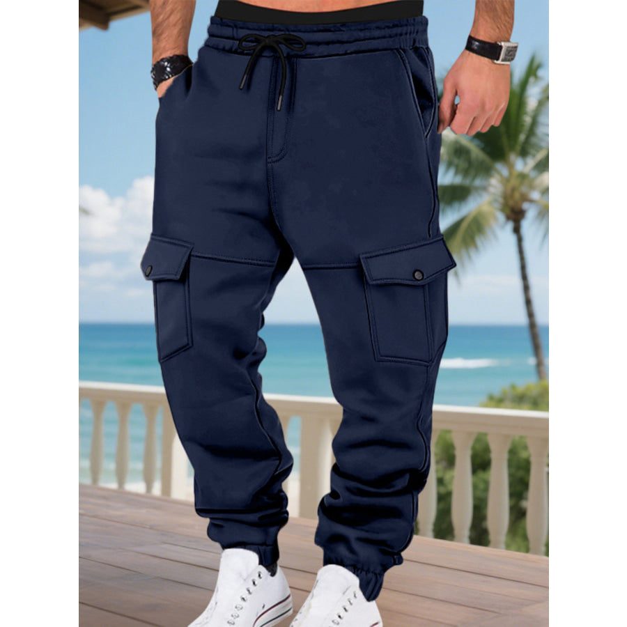 Men’s Full Size Cargo Joggers with Multi-Pockets Plus Navy Blue / S Apparel and Accessories