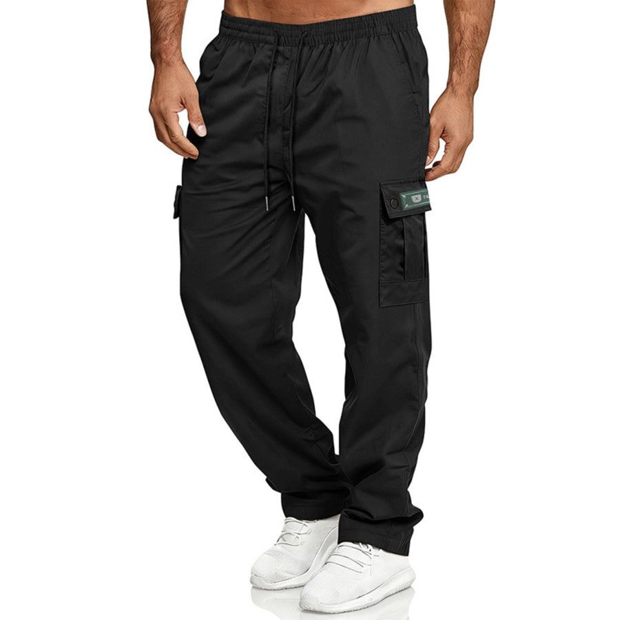 Men’s Full Size Cargo Pants with Drawstring Waist Plus Size Black / XS Apparel and Accessories