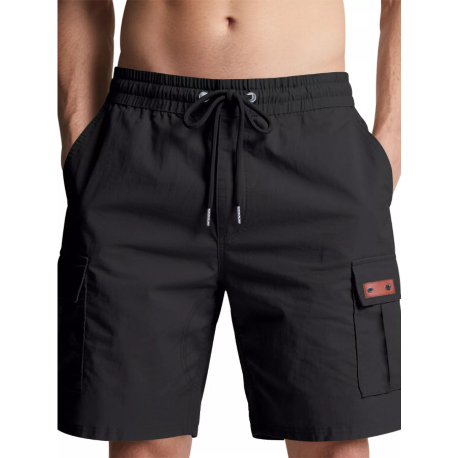 Men’s Full Size Cargo Shorts with Drawstring Plus Size Black / S Apparel and Accessories