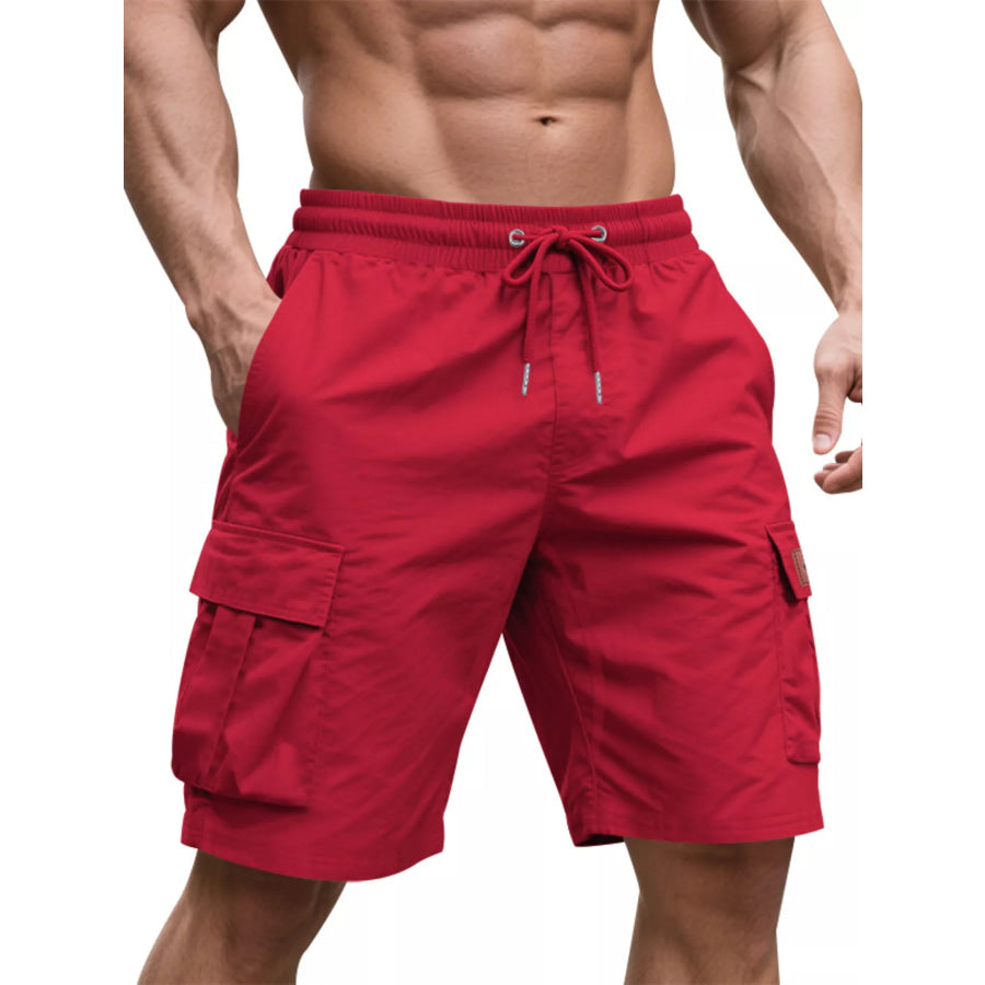 Men’s Full Size Cargo Shorts with Drawstring Plus Size Deep Red / S Apparel and Accessories