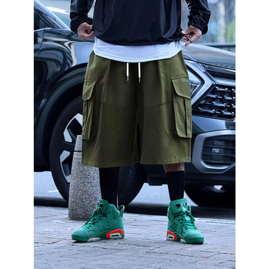 Men’s Full Size Cargo Shorts with Drawstring Waist Plus Size Apparel and Accessories