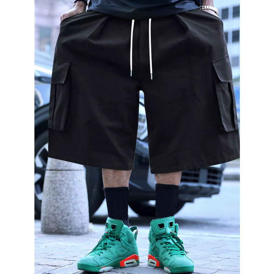 Men’s Full Size Cargo Shorts with Drawstring Waist Plus Size Black / S Apparel and Accessories