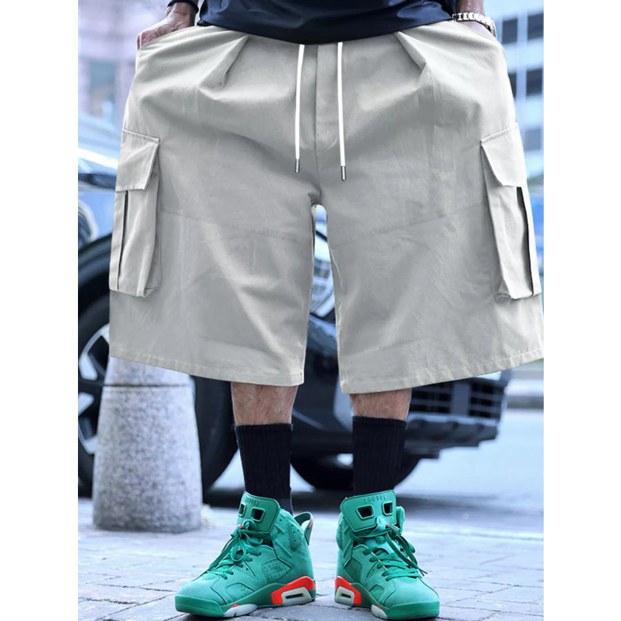 Men’s Full Size Cargo Shorts with Drawstring Waist Plus Size Light Gray / S Apparel and Accessories