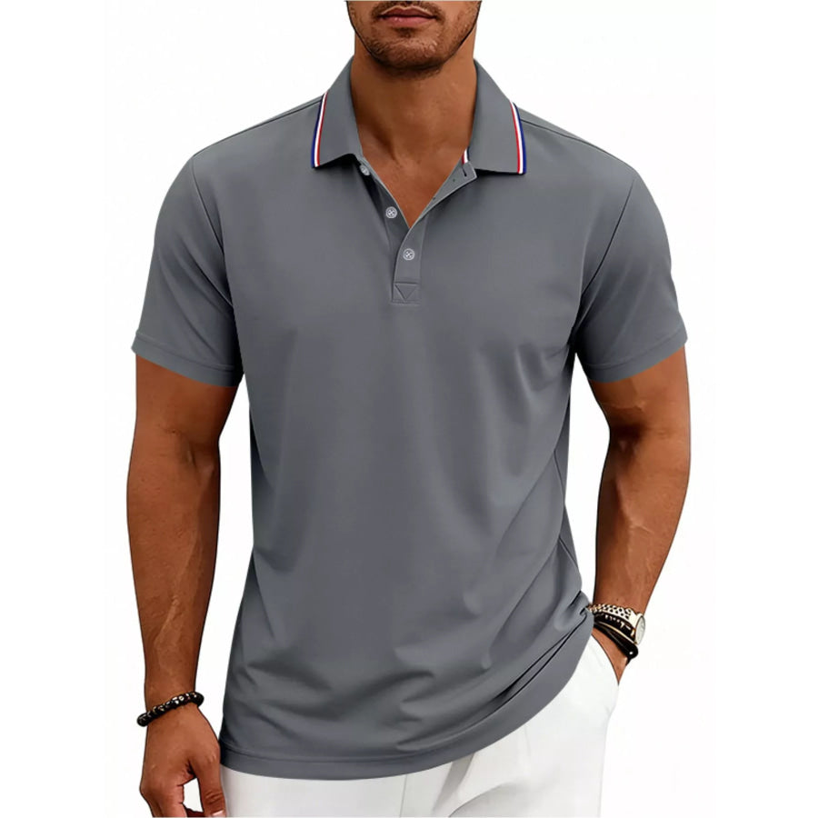 Men’s Full Size Casual Button Detail Polo Plus Size Dark Gray / S Apparel and Accessories