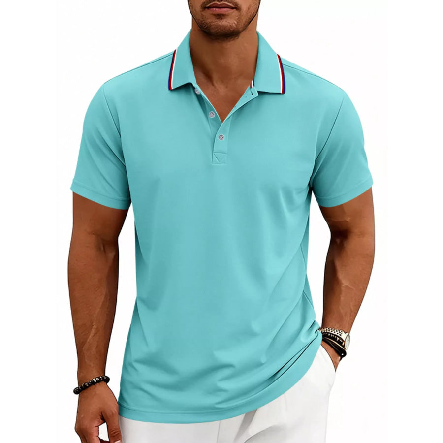 Men’s Full Size Casual Button Detail Polo Plus Size Emerald / S Apparel and Accessories