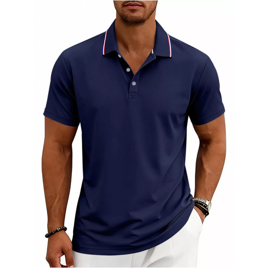 Men’s Full Size Casual Button Detail Polo Plus Size Navy Blue / S Apparel and Accessories