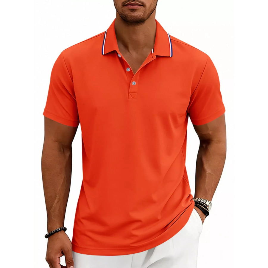 Men’s Full Size Casual Button Detail Polo Plus Size Orange / S Apparel and Accessories
