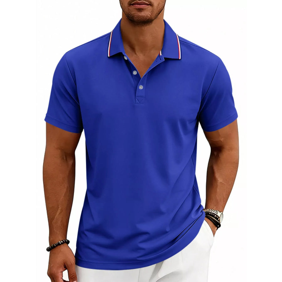 Men’s Full Size Casual Button Detail Polo Plus Size Royal Blue / S Apparel and Accessories