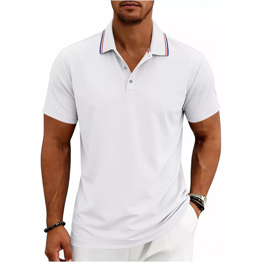 Men’s Full Size Casual Button Detail Polo Plus Size White / S Apparel and Accessories