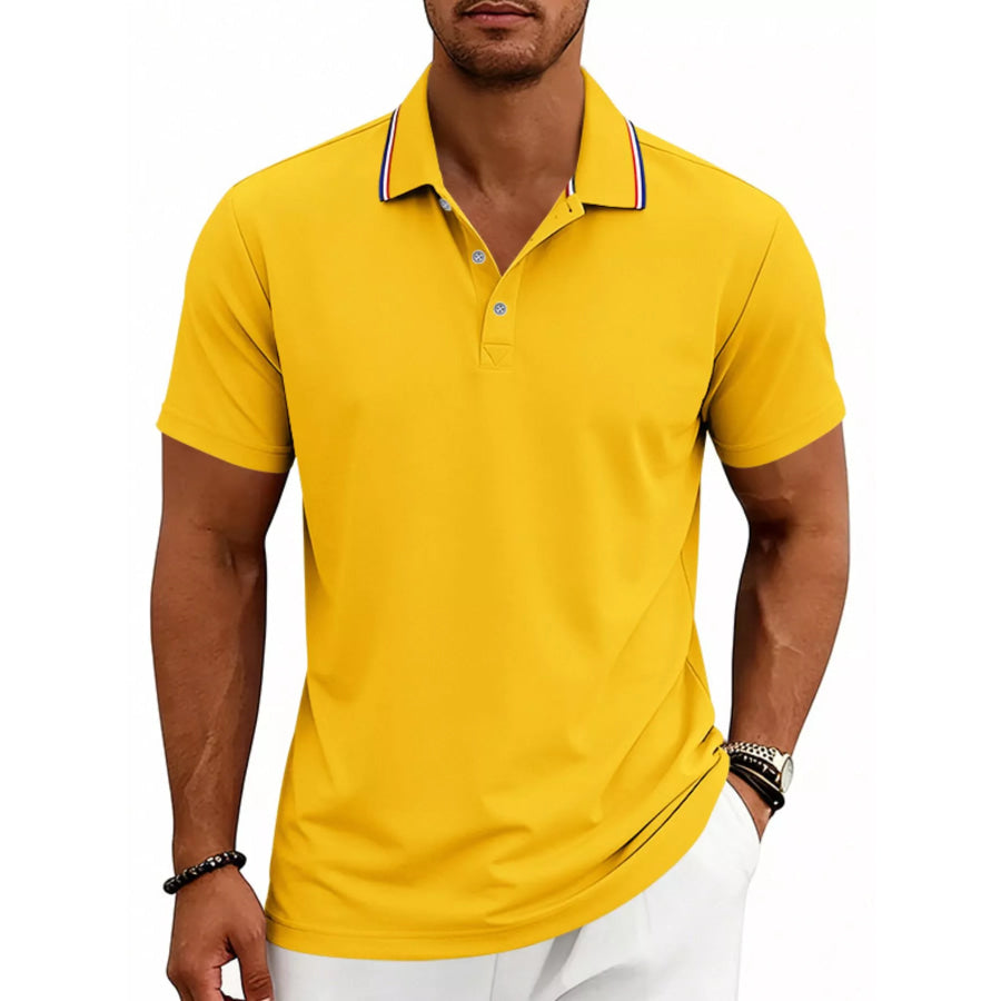 Men’s Full Size Casual Button Detail Polo Plus Size Yellow / S Apparel and Accessories
