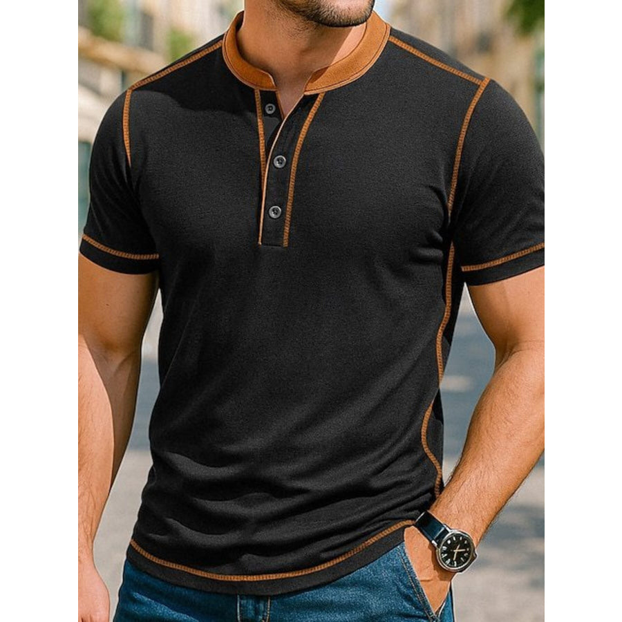 Men’s Full Size Casual Button Detail Short Sleeve T-Shirt Plus Size Apparel and Accessories