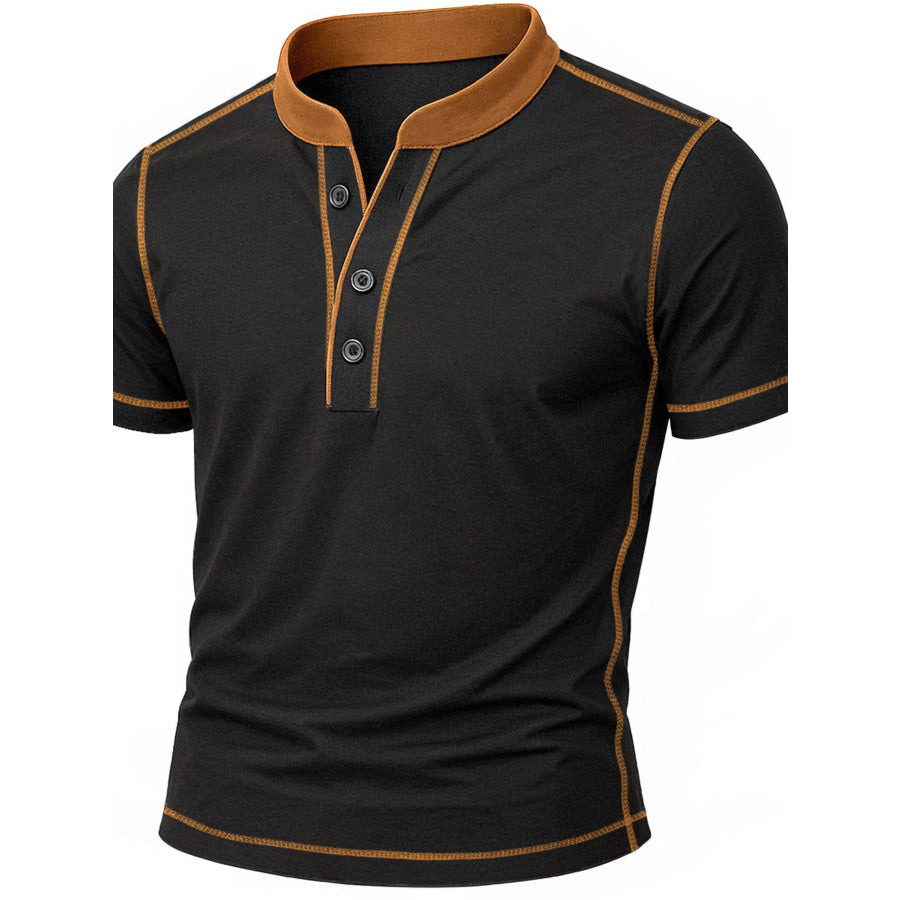 Men’s Full Size Casual Button Detail Short Sleeve T-Shirt Plus Size Black / S Apparel and Accessories