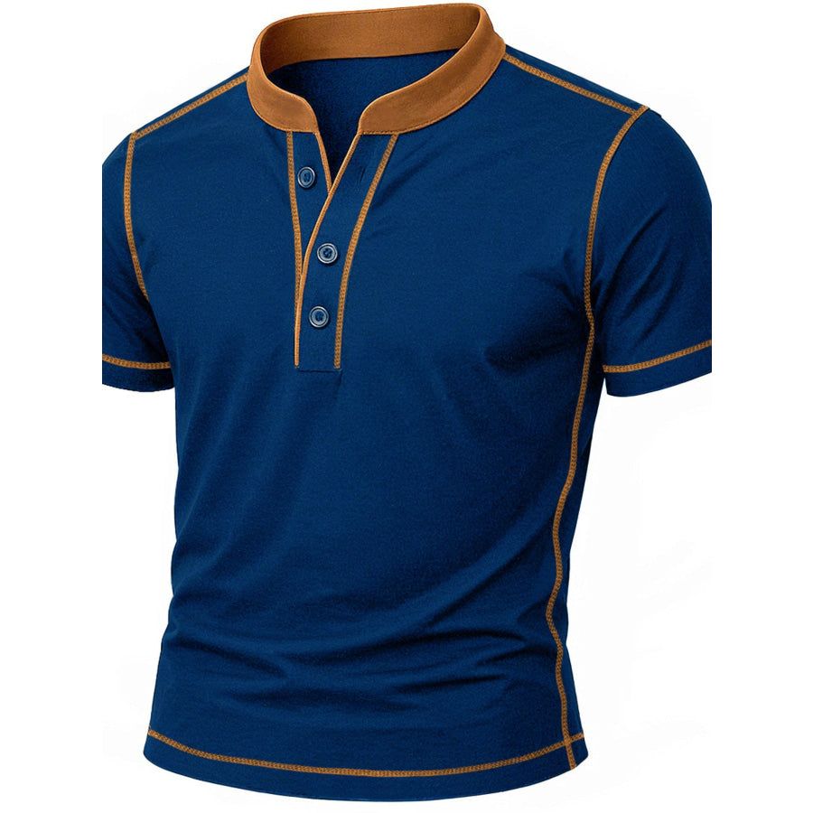 Men’s Full Size Casual Button Detail Short Sleeve T-Shirt Plus Size Blue / S Apparel and Accessories