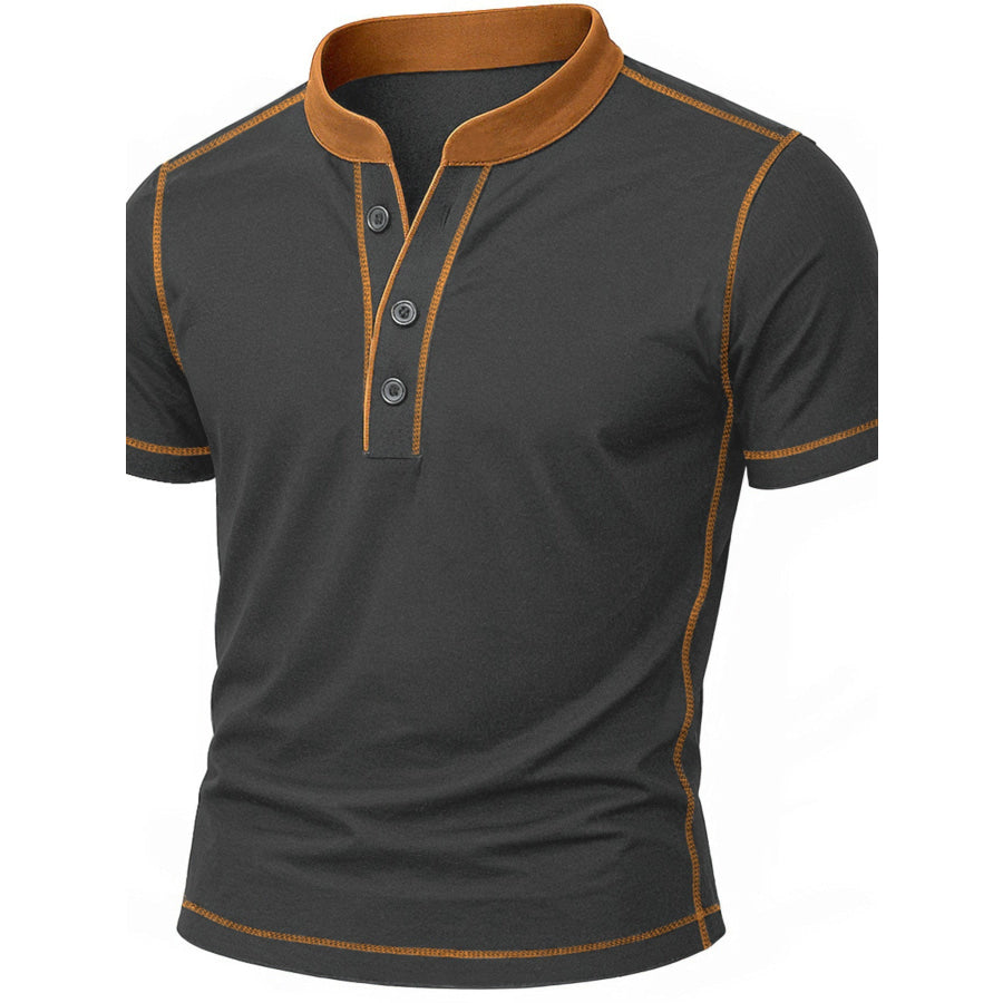 Men’s Full Size Casual Button Detail Short Sleeve T-Shirt Plus Size Dark Gray / S Apparel and Accessories
