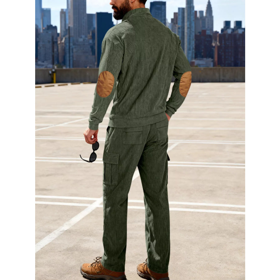 Men’s Full Size Casual Button Detail Top and Pants Set Plus Size Apparel and Accessories