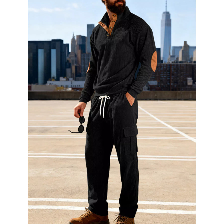 Men’s Full Size Casual Button Detail Top and Pants Set Plus Size Apparel and Accessories