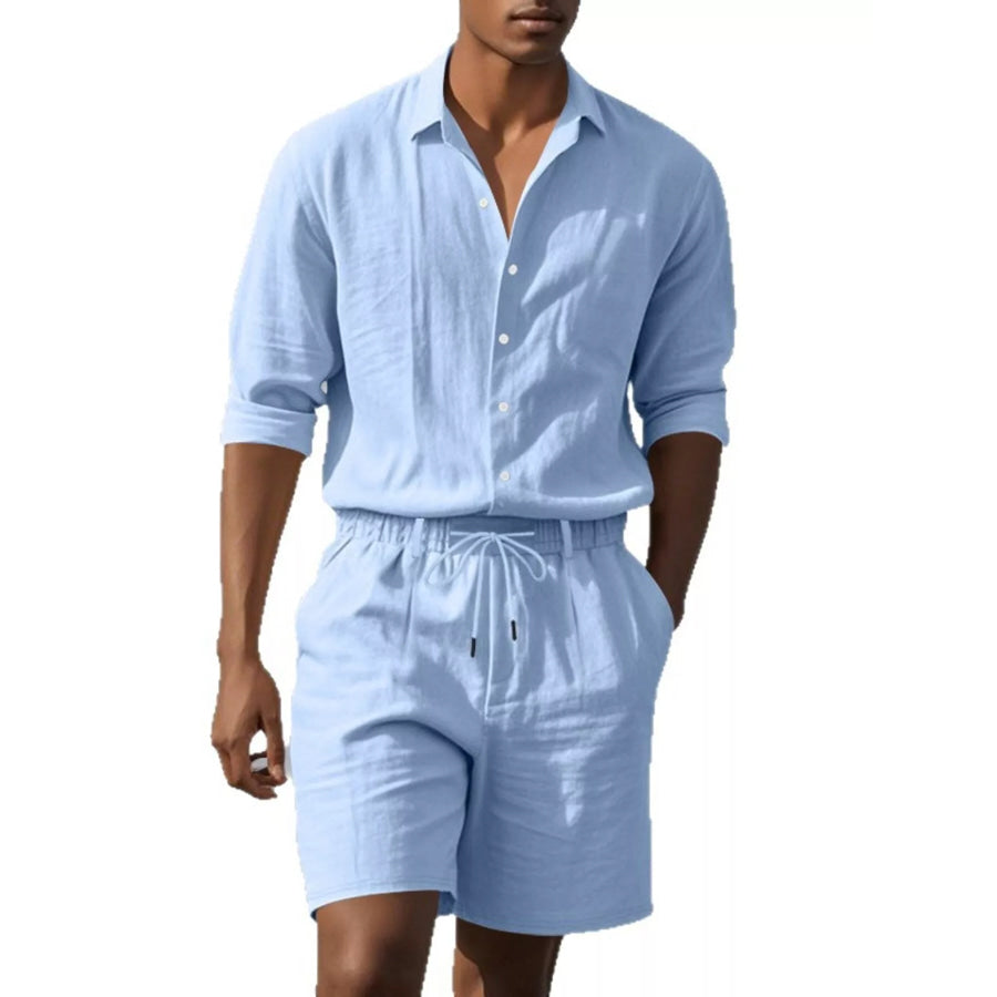 Men’s Full Size Casual Button-Down Shirt and Shorts Set Plus Apparel Accessories
