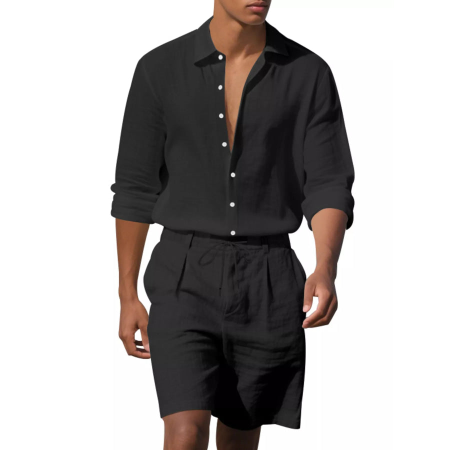Men’s Full Size Casual Button-Down Shirt and Shorts Set Plus Apparel Accessories