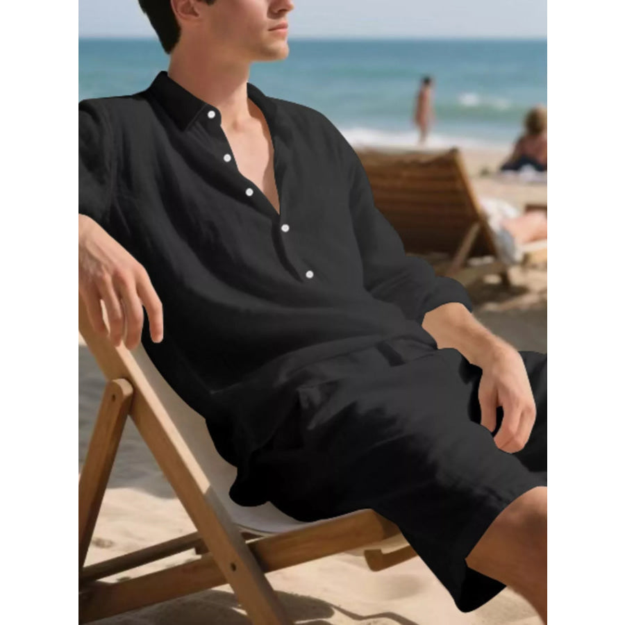 Men’s Full Size Casual Button-Down Shirt and Shorts Set Plus Apparel Accessories