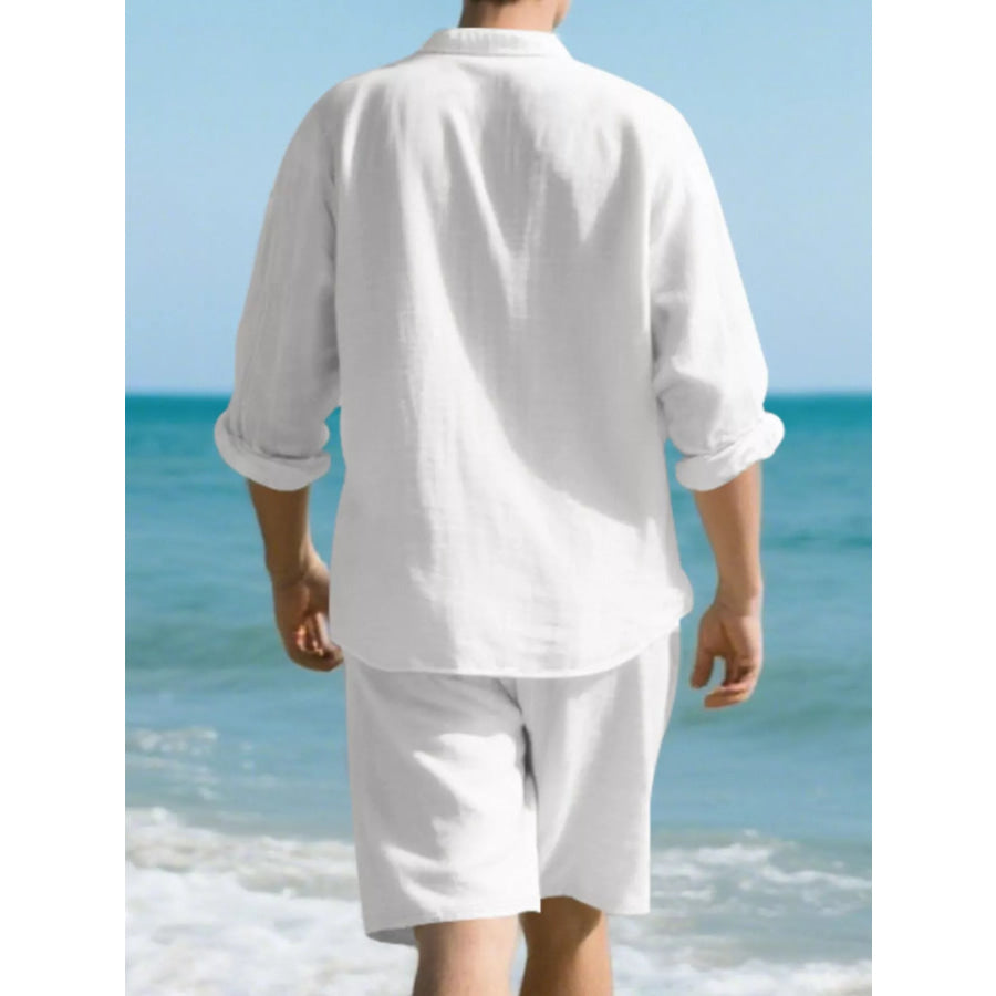 Men’s Full Size Casual Button-Down Shirt and Shorts Set Plus Apparel Accessories