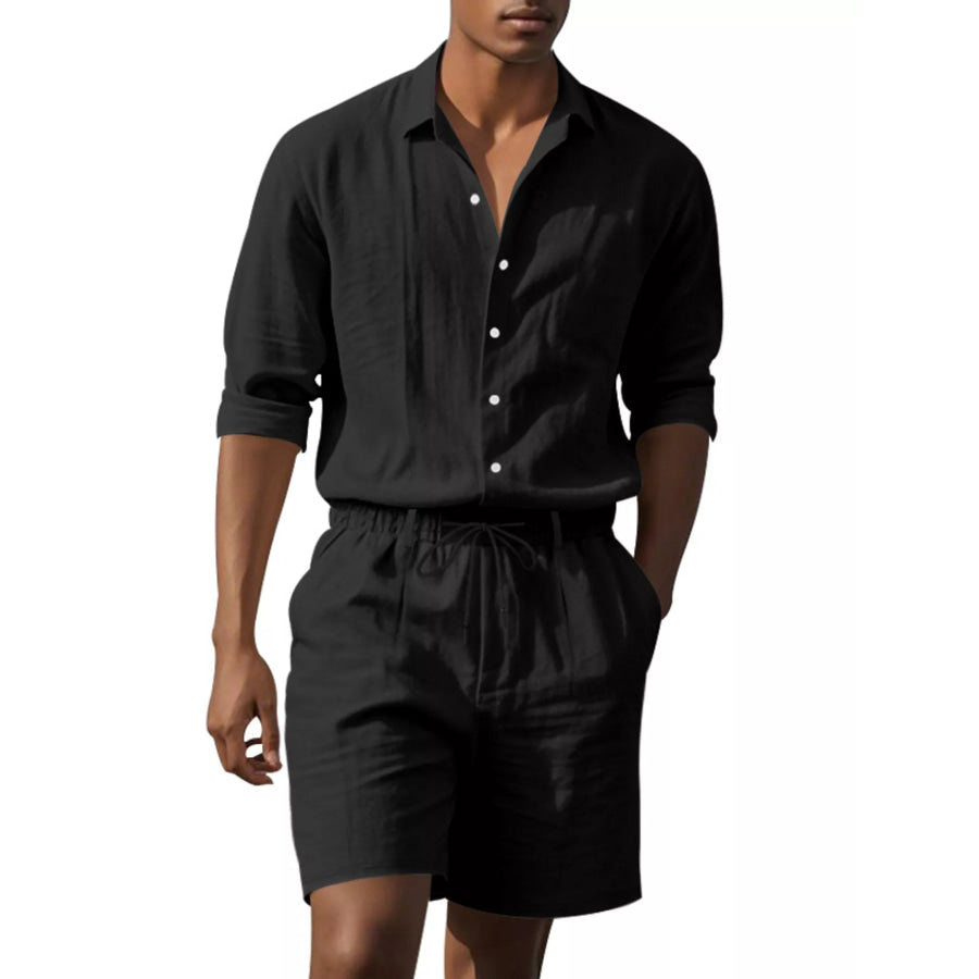 Men’s Full Size Casual Button-Down Shirt and Shorts Set Plus Apparel Accessories