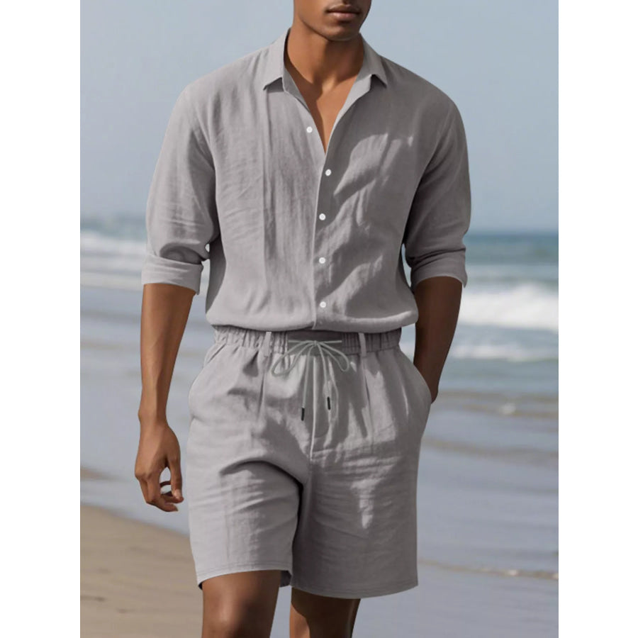 Men’s Full Size Casual Button-Down Shirt and Shorts Set Plus Apparel Accessories