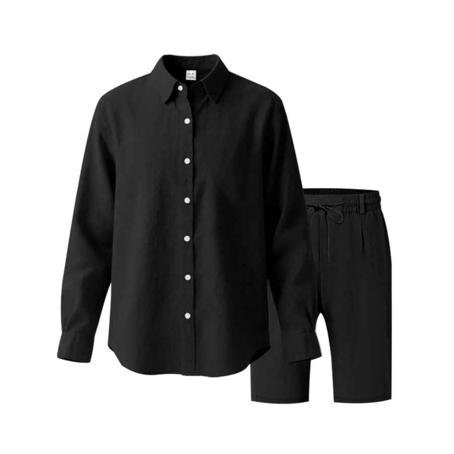 Men’s Full Size Casual Button-Down Shirt and Shorts Set Plus Apparel Accessories