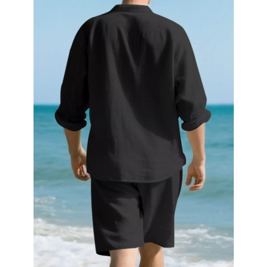 Men’s Full Size Casual Button-Down Shirt and Shorts Set Plus Apparel Accessories