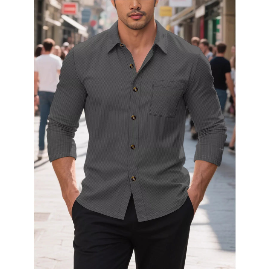 Men’s Full Size Casual Button Up Long Sleeve Shirt Plus Size Apparel and Accessories