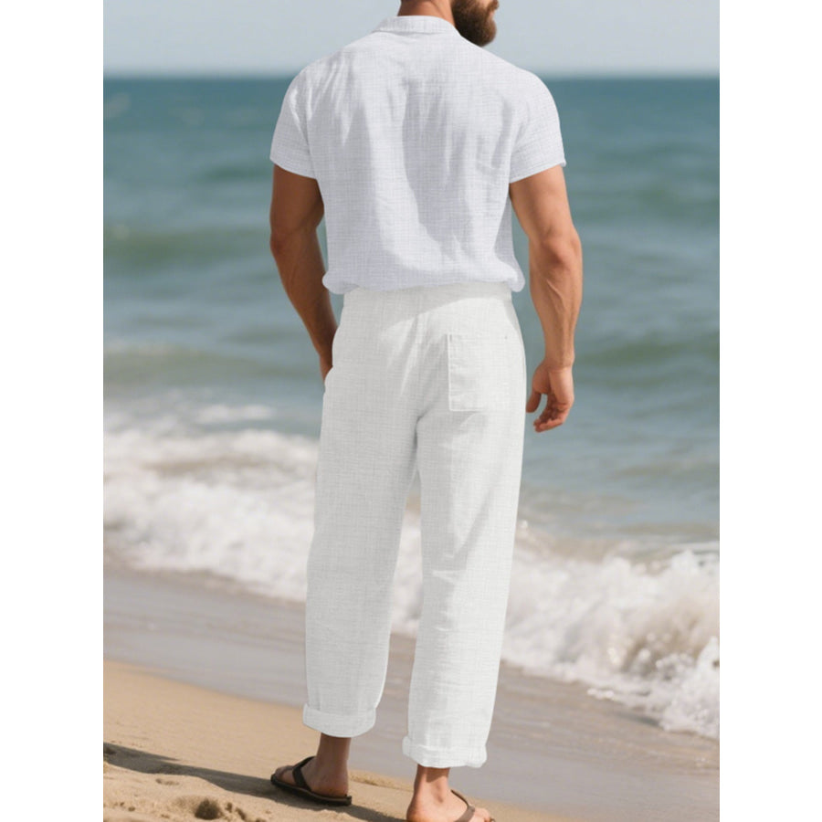Men’s Full Size Casual Button Up Shirt and Pants Set Plus Size Apparel and Accessories