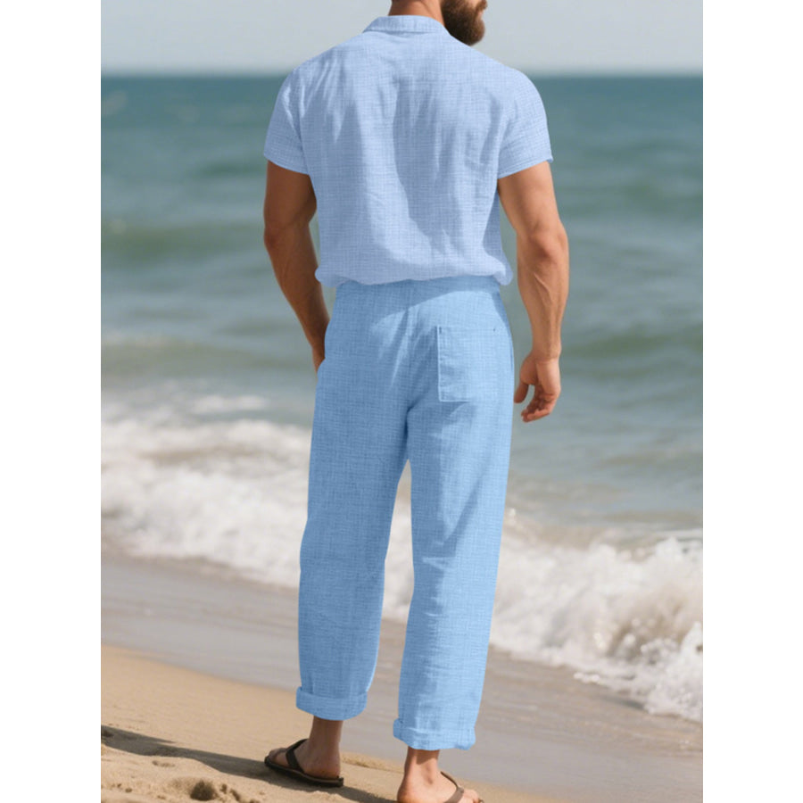 Men’s Full Size Casual Button Up Shirt and Pants Set Plus Size Apparel and Accessories
