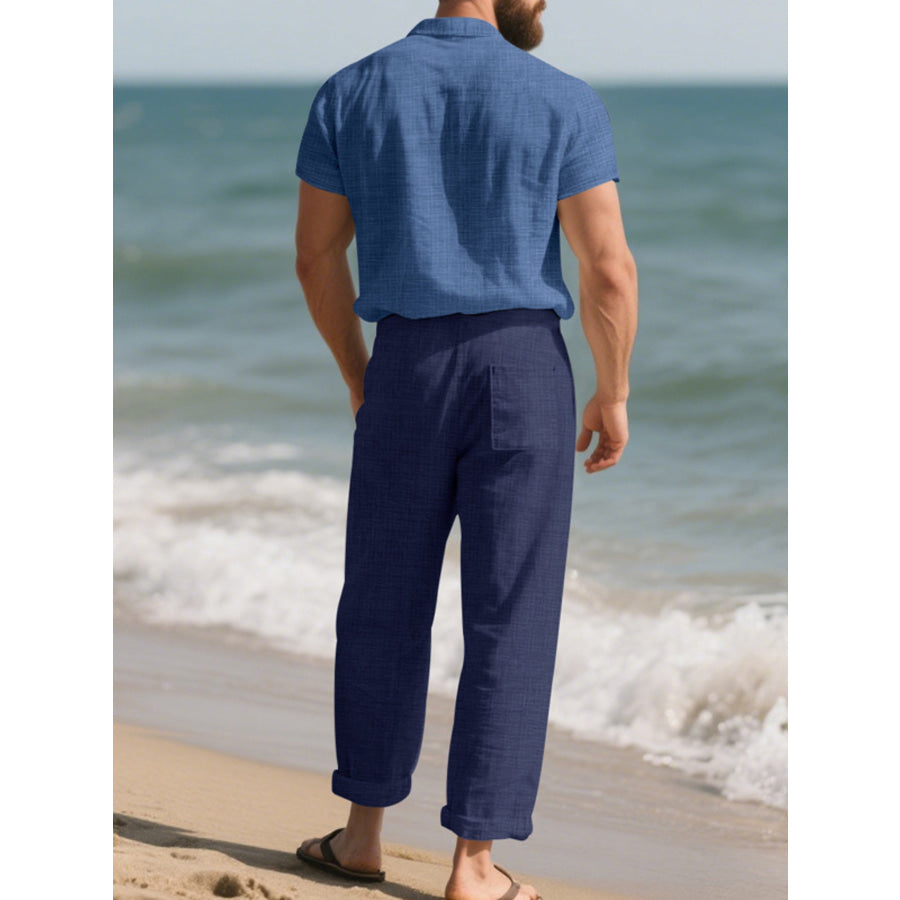 Men’s Full Size Casual Button Up Shirt and Pants Set Plus Size Apparel and Accessories